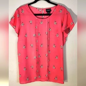 Liz Claiborne Career Blouse Coral with a Floral Pattern Size XL